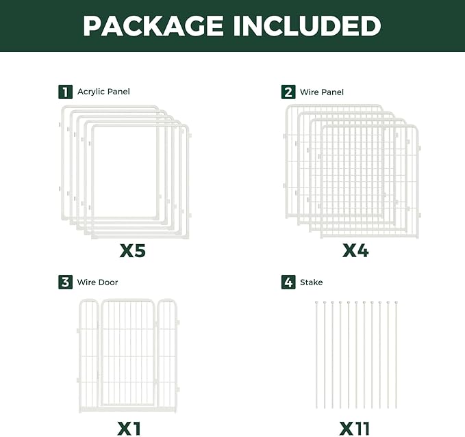 FXW Acrylic & Wire Mesh Indoor Dog Playpen, Heavy Duty 32 Inch 10 Panels Metal Dog Pen for Small and Medium Dogs, White│Patented