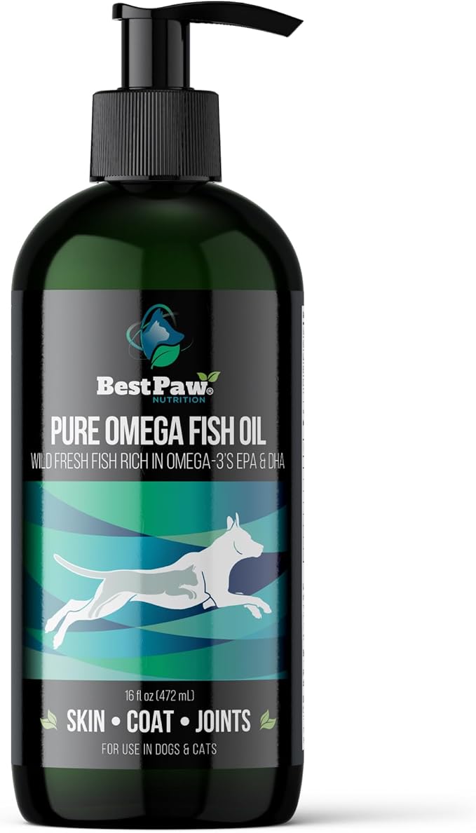 Best Paw Nutrition - Pure Omega Fish Oil for Dogs, Cats & Ferrets - Liquid Supplement for Joint Pain Relief - Soft Skin & Shiny Coat - Omega 3 Fish Oil Pets Love - 16oz