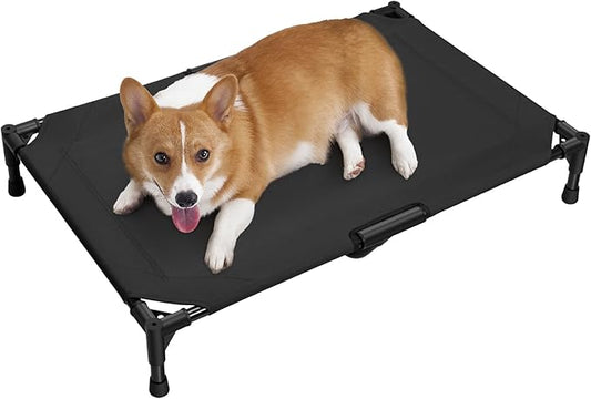 Love&go Elevated Dog Bed with Metal Frame, Cooling Raised Pet Cot for Dog and Cat (M - Black, Medium-29.9x19.5x5.5 inch)