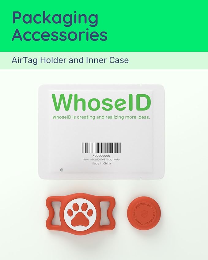 WhoseID IP68 Waterpoof Dog Airtag Holder, Stretchy Silicone Full Body Covered Apple Air Tag Holder for Dog Cat Collar Fit All Width Collar (Red, 1 Pack)
