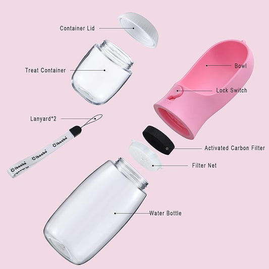 Cibaabo Dog Water Bottle with Food Container, Travel Puppy Water Bowl, Portable Pet Dispenser, Dog Stuff Accessories Items, Puppy Essentials Necessities for Yorkie Chihuahua Cat Walking and Hiking