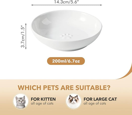 Havniva 5.7'' Ceramic Wide Whisker Friendly Cat Dishes, Set of 3 Ceramic Cat Bowls, Indoor Kitten Feeding Food& Water Dish to Prevent Whisker Fatigue(3 Pcs,White)
