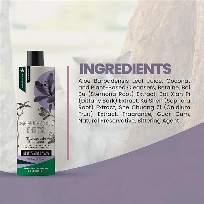 Gou Gou Pets Holistic Natural Anti-Fungal Shampoo for Dogs, Cats & Horses: Veterinarian Recommended: Relieve Itching & Flaking Skin Caused by Fungal Infections & Skin Conditions - Made in USA - 16 oz