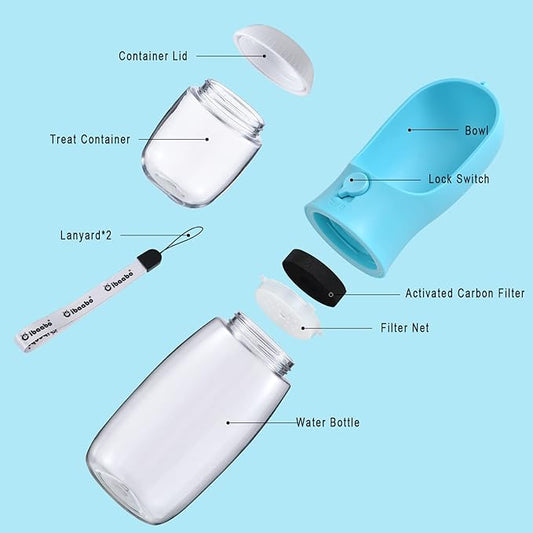 Cibaabo Dog Water Bottle with Food Container, Travel Puppy Water Bowl, Portable Pet Dispenser, Dog Gift Stuff Accessories Items, Puppy Essentials Necessities for Yorkie Cat Walking and Hiking