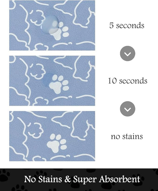 Pet Feeding Mat-Absorbent Dog Mat for Food and Water Bowl-No Stains Quick Dry Water Dispenser Mat-Dog Accessories Pet Supplies-Bowl for Messy Drinkers(BLUEDOGS,17"x28"