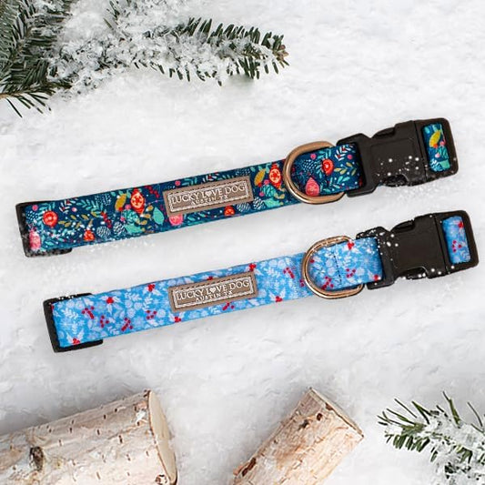 Lucky Love Dog - Adjustable Collar and Leash Set with Easy Click Buckle for Medium Dogs, Durable, & Comfortable Collar for Male & Female Dogs, Puppies & Adult - Sweet Holiday Combo, Medium