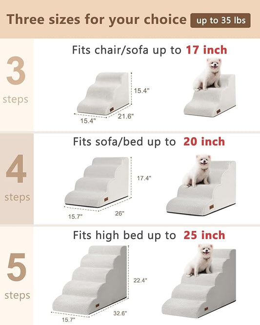Aodisman Dog Stairs for High Bed,5 Step Dog Ramp for Small and Medium Dogs,Pet Stairs with Non-Slip Bottom for Puppy, Older Cat,Indoor Pet Steps,Comfort,Durable,22.4" H,Light Grey