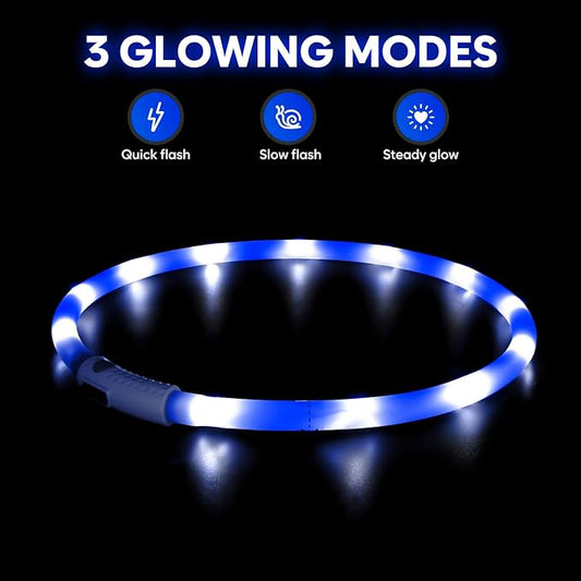 HIGO Light Up Dog Collar, Lightweight LED Dog Collar for Dogs Cats, USB Rechargeable LED Dog Necklace Light Makes Your Beloved Dogs Glow in The Dark (Blue-Silicone)
