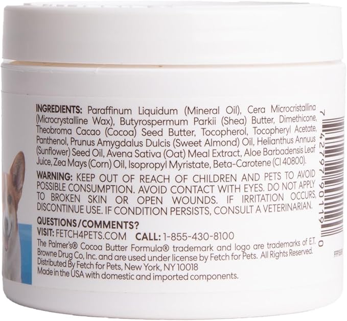 Palmer’s for Pets Cocoa Butter Paw Pad and Nose Balm for Dogs, Fragrance Free Dog Skin Soother with Vitamin E for Dry Paws and Noses, Plant Based Formula, 3.5 Oz
