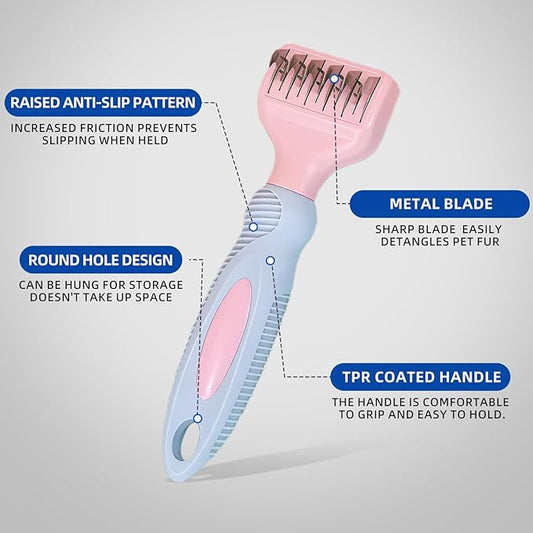 HOP Home of Paws Professional Pet Dematting Comb for Dogs and Cats, Stainless Steel Rounded Teeth, Gentle Knot and Tangle Removal Tool, Grooming Supplies