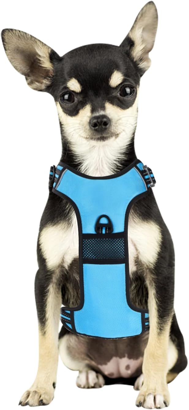 No Pull Dog Harness with 3 Snap Buckles,No Choke Front Lead pet Harness Reflective and Adjustable Soft Padded Vest for Small Medium Large Dog (Blue, Small)