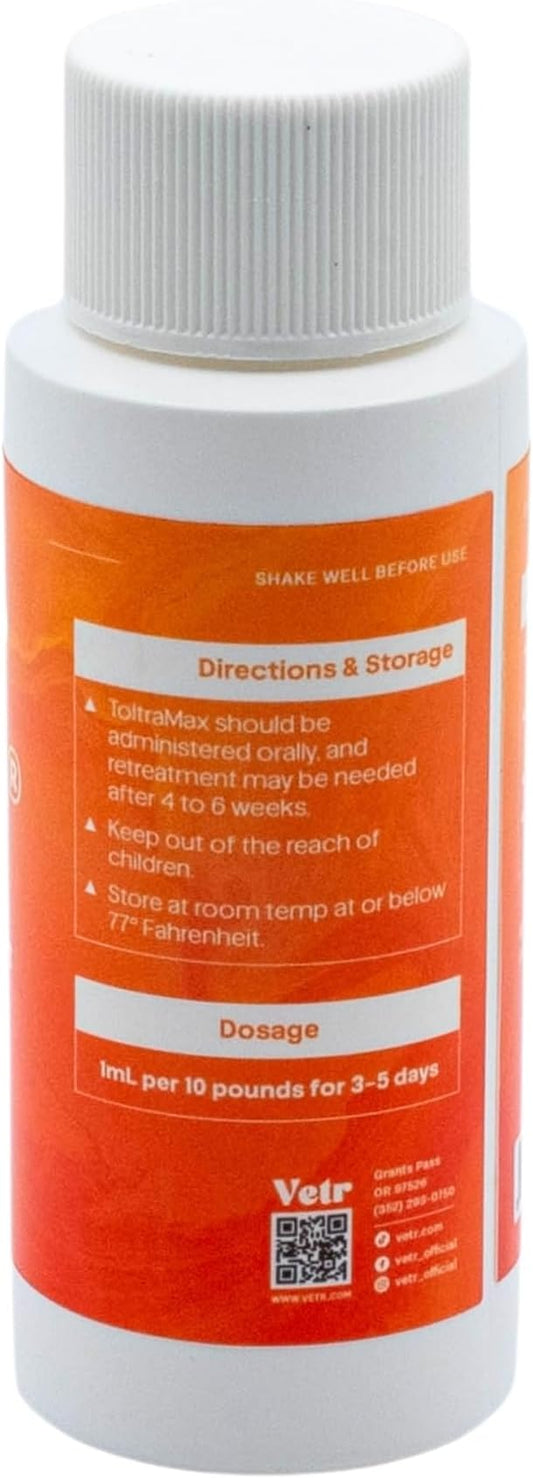 ToltraMax Toltrazuril 10.0% for Horses, Dogs, Cats, 60mL/2 Ounce, for Non-Food Chain Animals, Chicken