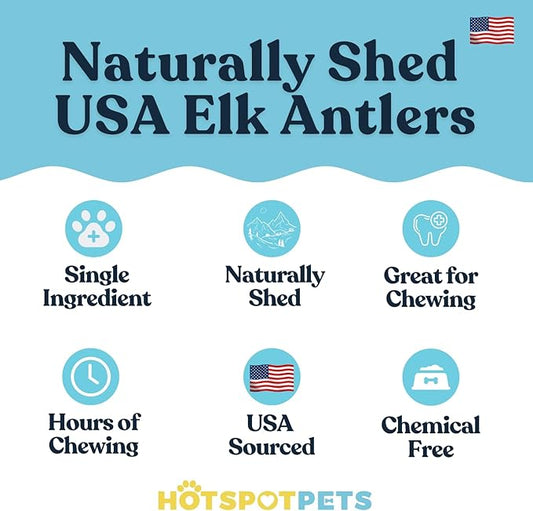 hotspot pets Grade A, Split Elk Antlers for Large Dogs X-Large 8+ Inches- Premium Elk Antlers for Dogs 50+Lbs (2 Pack) Naturally Shed Antler Bone for Large Breed Aggressive Chewers -Sourced in USA