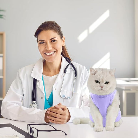 Avont Cat Recovery Suit - Kitten Onesie for Cats After Surgery, Cone of Shame Alternative Surgical Spay Suit for Female Cat, Post-Surgery or Skin Diseases Protection -Purple(L)