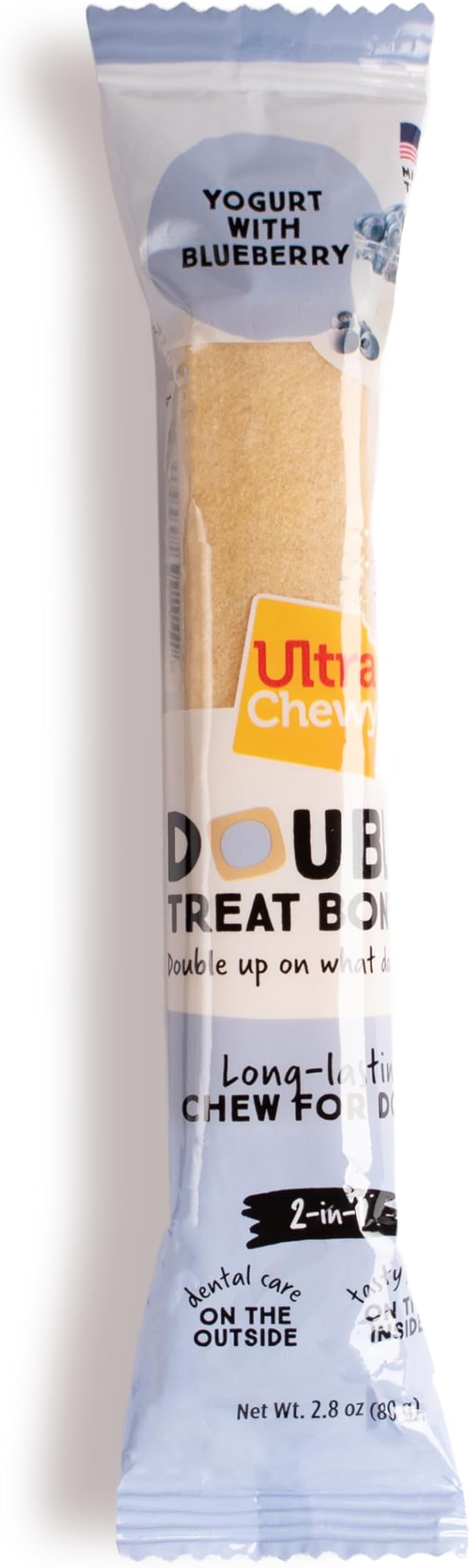 Ultra Chewy Yogurt Double Treat Bones: Strawberry, Blueberry and Banana, Long-Lasting Dog Treats Made in USA for Large and Small Breeds, Highly Digestible (2 Packs)