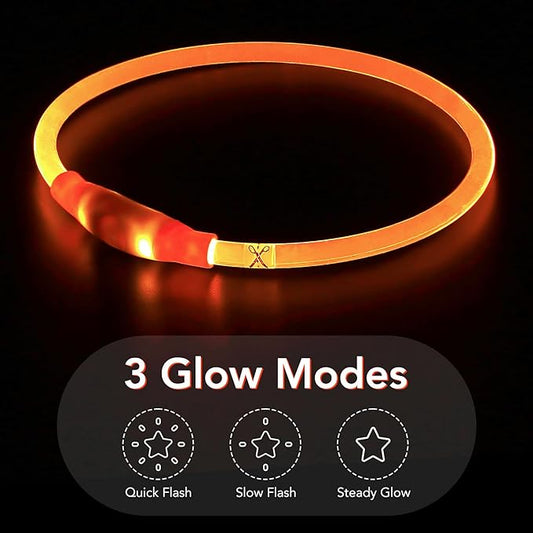 Colaseeme LED Dog Collar, Light Up Dog Collar 1 Count USB Rechargeable TPU Glow Safety Dog Necklace Light, Dog Lights for Medium Large Dogs (Orange)