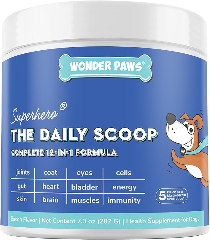 Premium 12-in-1 Multivitamin Powder for Dogs Food Topper – Daily Scoop Multivitamin Dog Supplement for Joints, Digestion, Skin, Heart & Immunity – Probiotics, Collagen, Glucosamine, Mushrooms–7.3oz