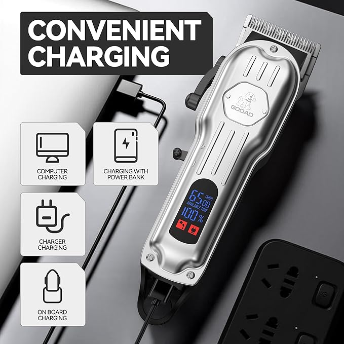 Dog Grooming Kit for Heavy Thick Hair&Coats,Low Noise Dog Hair Trimmer,Rechargeable Cordless Pet Shaver with Stainless Steel Blade, Dog Clippers for Grooming for Small Large Dogs Pets (Sliver)
