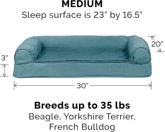 Furhaven Cooling Gel Dog Bed for Medium/Small Dogs w/ Removable Bolsters & Washable Cover, For Dogs Up to 35 lbs - Plush & Suede Sofa - Deep Pool, Medium