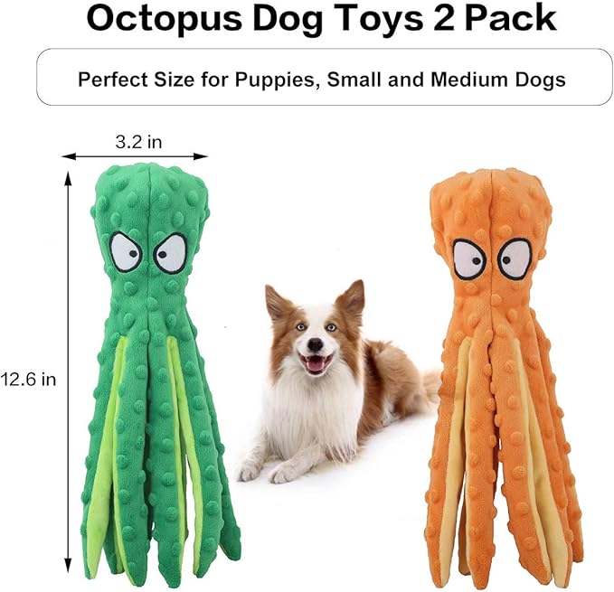 CPYOSN Dog Squeaky Toys Octopus - No Stuffing Crinkle Plush Toys for Puppy Teething, Durable Interactive Chew Toys for Small, Medium and Large Dogs Training and Reduce Boredom, 2 Pack