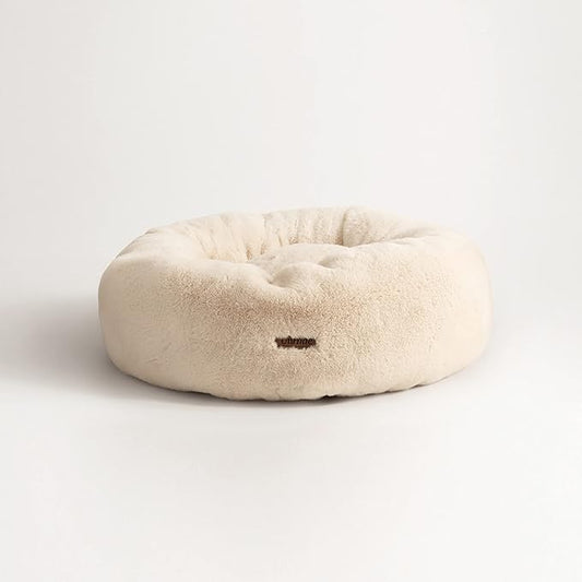 UnHide Floof Pet Bed - Small (23" x 8") - Extra Soft Dog Bed - Removable Faux Fur Cover - Machine Washable - Helps Ease Pet Anxiety & Provides The Perfect Sleep - Beige Bear