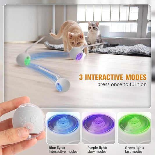 Maycserena Interactive Cat Toys for Indoor,Automatic Moving Electric Rolling Pet Ball,Smart Teasing Toy for Kitty,3 Modes and USB Rechargeable,Tail 2.0 Cat Feather Toy Gray