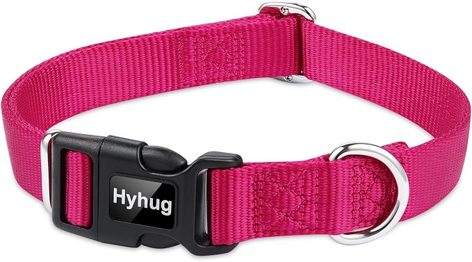 Hyhug Small Dog Collar Quick-Release| Heavy-Duty Nylon Puppy Collar, Adjustable & Durable Pet Supplies for Boy & Girl Dogs (Small, Rose Red)