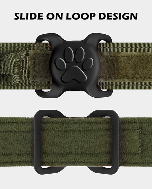 Dynmeow Dog Cat Collar Holder Compatible with Airtag, Anti-Lost Silcione Holder for 1.2 and 1.5 inch Wide Collar, Black, L(1 Pack)