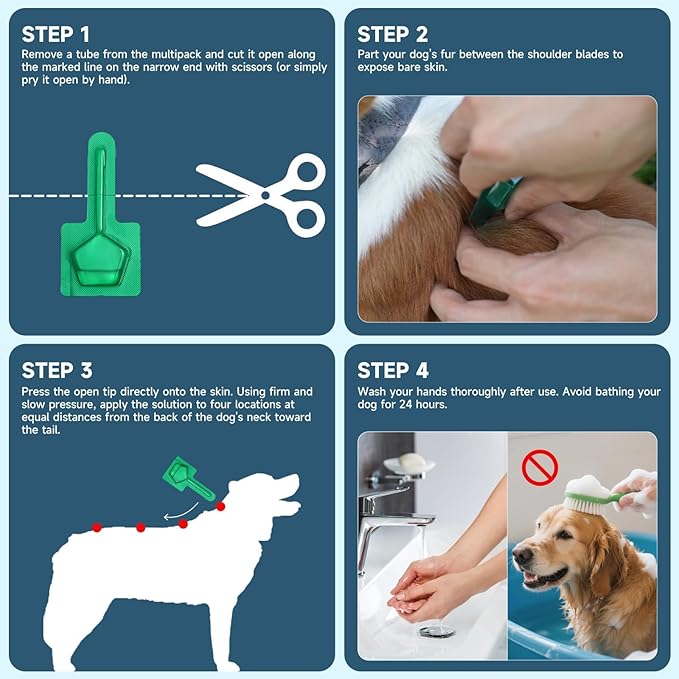 Flea and Tick Prevention for Dogs, 6 Months Supply Dog Flea and Tick Treatment Up to 45 to 88 Lbs, Waterproof Topical Flea Treatment for Large Dogs - Fast-Acting Flea, Tick, and Mosquito Repellent