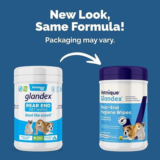 Vetnique Glandex Dog Wipes for Pets Cleansing & Deodorizing Anal Gland Hygienic Dog & Cat Wipes with Vitamin E, Skin Conditioners and Aloe (75ct)
