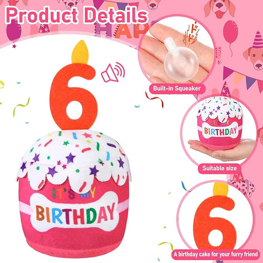 Dog Birthday Cake Toy Accessories for Girl Boy Gifts, Squeaky Plush Toy for Dog Birthday Party Decor Favor for Large, Medium and Small Dogs(6th,Pink)