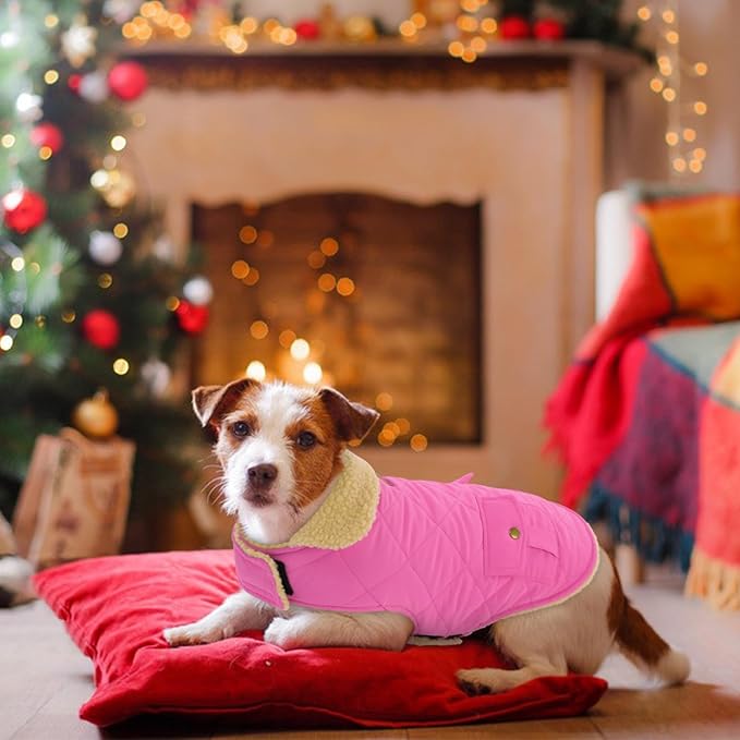 Winter Coat for Medium Dogs, Puppy Plaid Jacket, Cotton Coat for Cold Weather, Windproof Warm Dog Garments, Pet Thickened Outfits Indoor Outdoor, Pink M
