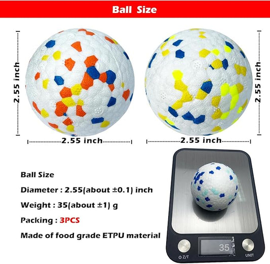 CAISHOW 3Pack Dog Ball Toys, 2.55 Inch Diameter, Odorless Bite-Resistant, White with Colorful Spots