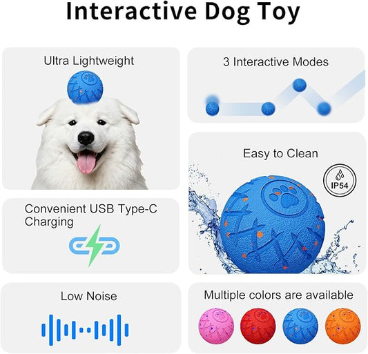 Interactive Dog Toys Dog Ball, Durable Motion Pet Toys for/Small/Medium/Large Dogs, Christmas Birthday Gifts, Automatic Moving, Bouncing and Rotating, E-TPU Material, IP54 Waterproof (Blue)