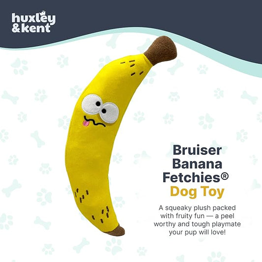 Huxley & Kent Funny Dog Toy w/Squeaker – Power Plush Squeaky Dog Toys for Small, Medium & Large Dogs – Soft Stuffed Animal for Indoor Play & Fetch - Fetchies® Bruiser Banana, Large