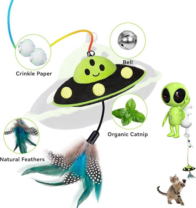 ORSDA Laser Cat Toys for Indoor Cats, 2 in 1 Interactive Automatic Dual Laser & Catnip UFO Dangler for Kitten Toys, Truly Random Trajectory Radar Motion-Activated, Rechargeable 4 Modes, Clamp Design