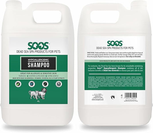 Soos Pet Shampoo Hypoaller-genic Natural Dead Sea Minerals Fast Absorbing with Vitamins Essential Oils Natural Elements for Dogs and Cats - 1x Pet Shampoo (4L)