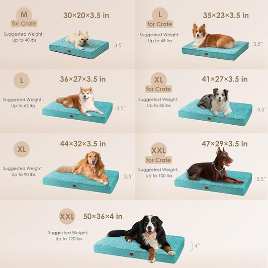 EHEYCIGA Orthopedic Dog Beds for Large Dogs with Removable Washable Cover for Crate, Turquoise Blue, 35x23