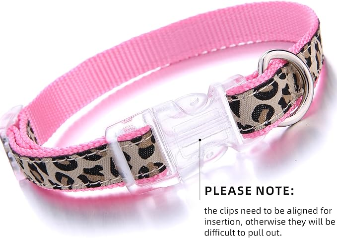 Mile High Life Leopard Dog Harness Collar Leash Set, Adjustable No Pull Dog Halter Harness for Small Breed Dogs, Easy Control for Training Walking (Pink, S Chest 11"-18", Neck 10"-14")