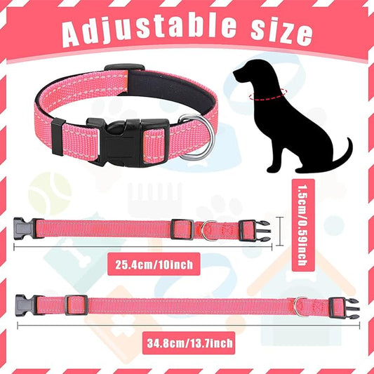 6 Pcs Reflective Dog Collar Soft Padded Breathable Adjustable Nylon Pet Collar with Safety Locking Buckle for Dogs Cats Puppy Pets Accessories(Small,Bright Color)