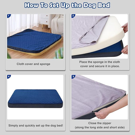 JoicyCo Dog Bed for Medium Dogs, Orthopedic Foam Dog Bed, Joint Relief Pets Sleeping Mattress, Non Slip Bottom with Washable Removable Cover, Dark Blue