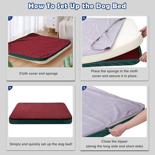 JoicyCo Dog Bed for Extra Large Dogs, Orthopedic Foam Jumbo Dog Bed Mattress, 47 inch Joint Relief Pet Sleeping Bed, Non Slip Bottom with Removable Washable Cover, Wine Red
