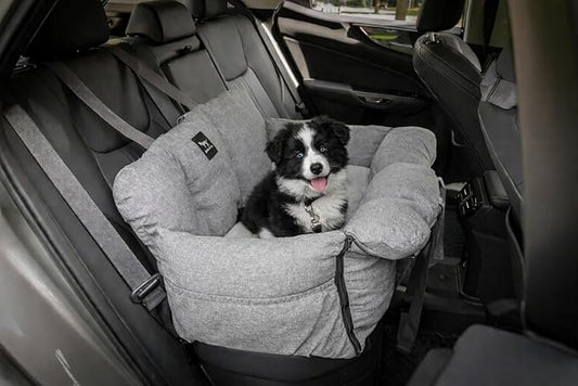 JACKO & CO - Premium Dog Car Seat v2 Booster Seat for Small & Medium Pets Under 40lbs - Machine Washable w Removable Covers, Water Resistant w Clip-On Leash for Back Seat Use (Grey Medium (25-40lbs)