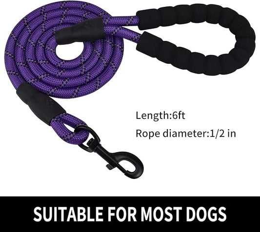 5/6 FT Strong Pet Dog Leash with Soft Padded Handle,Highly Reflective Rope for Night Walking,360-Degree Rotating Metal Buckle Without Tangles,Suitable for Small,Medium and Large Dogs.(6ft)