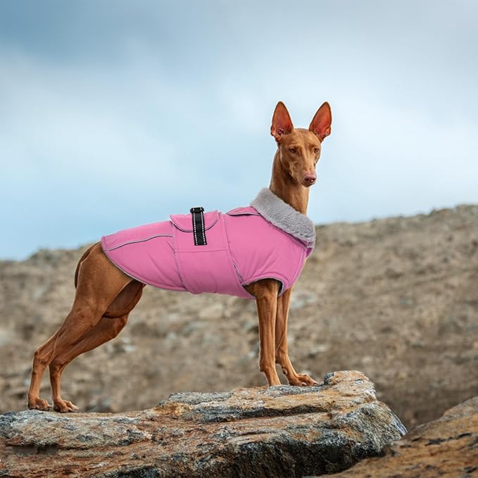 Lelepet Warm Dog Coats for Large Dogs Waterproof Dog Winter Jacket Reflective Pet Fleece Vest Windproof Cold Weather Coats with Adjustable Buckle & Leash Hole, Pink, XXL