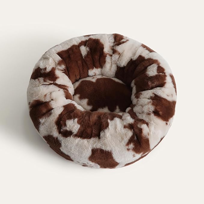 UnHide Floof Pet Bed - Small (23" x 8") - Extra Soft Dog Bed - Removable Faux Fur Cover - Machine Washable - Helps Ease Pet Anxiety & Provides The Perfect Sleep - Cowhide