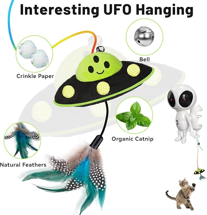 ORSDA Laser Cat Toys for Indoor Cats, 2 in 1 Interactive Automatic Dual Laser & Catnip UFO Dangler for Kitten Toys, Truly Random Trajectory Radar Motion-Activated, Rechargeable 4 Modes, Clamp Design
