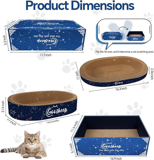 Goosheep 4PSC Cat Scratcher Cardboard 4-in1 Cat Bed Scratching Post for Indoor Cats Oval Corrugated Cardboard Bed Cats Scratching Board