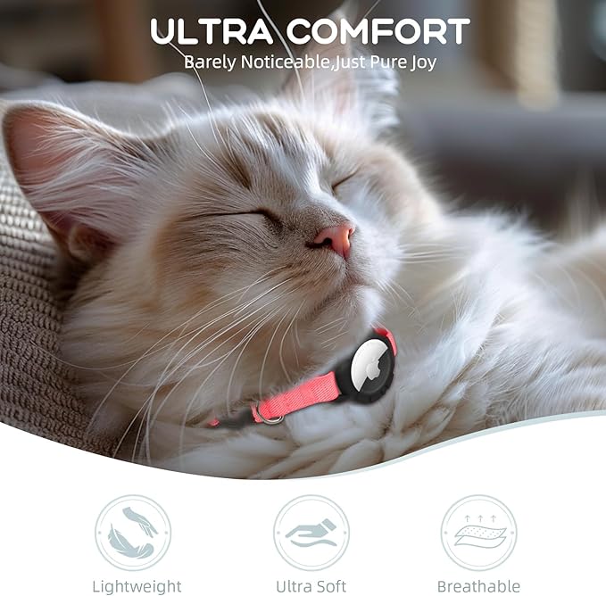 AirTag Cat Collars, Stretchy Collar with Apple AirTag Holder and Bell, Breakaway Ultra Design Elastic GPS Tracking Collars for Cats and Puppies, (7.5-12.5 Inch), Hot Pink