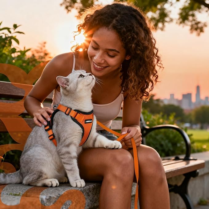 rabbitgoo Cat Harness and Leash for Walking, Escape Proof Soft Adjustable Vest Harnesses for Cats, Easy Control Breathable Reflective Strips Jacket, Orange, XS
